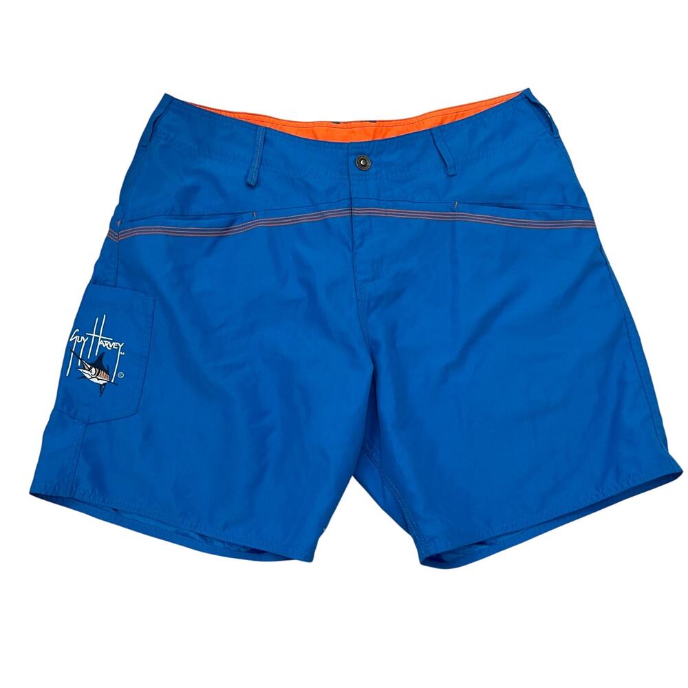 Guy Harvey Waterline Hybrid Shorts Mens 34 Blue Microfiber Swim Board Trunks